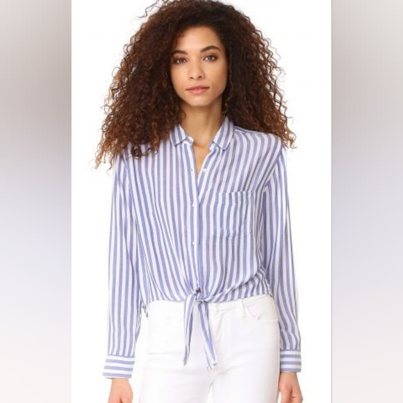 Rails Val Blue White Stripe tie front button up shirt size medium - Picture 1 of 14